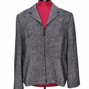 Vintage Kasper ASL Petite Tweed Zip Wool Black White Blazer Jacket Coat Size 12P